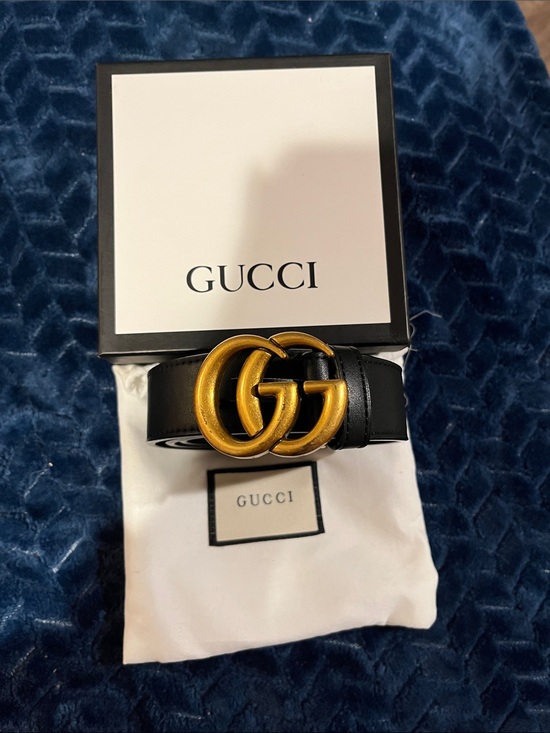Gucci Accessories - Gucci Black Leather Belt with Antique Gold Double G Buckle
